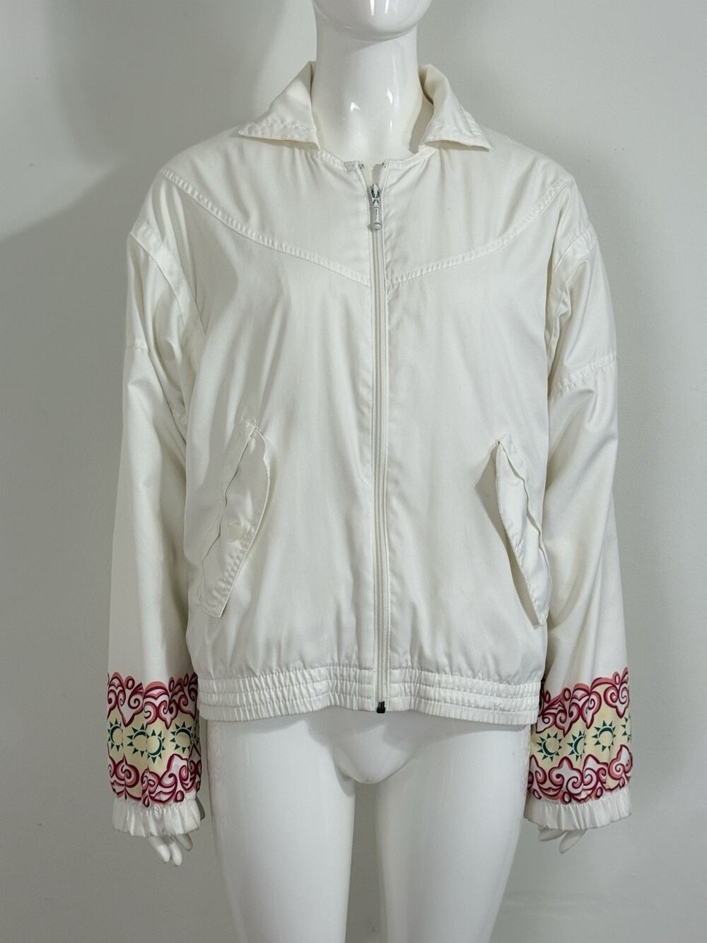 Vintage 90s Nike White Track Jacket Women’s Aztec Sun Embroidered Windbreaker S